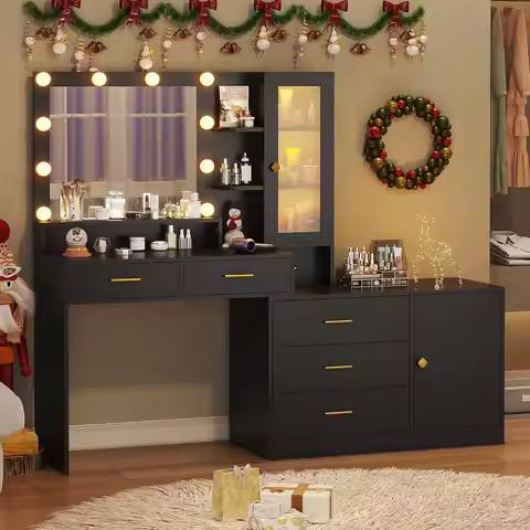 Large Makeup Vanity with Lights Vanity Desk with Mirror Modern Vanity Table Set with Drawer Dresser 