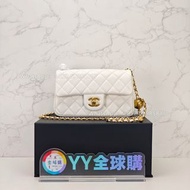 👏CHANEL Ｍini Classic Flap 白色金球手袋 CF Handle Bag 全實拍📸100% new🎁🎁香奈兒 金球 coco 方胖子 口蓋包 斜孭袋 手拿袋 斜揹袋 單肩包 Cro