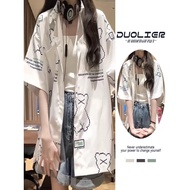 shirt shirt woman Short-Sleeved Retro Bear Print Shirt - Casual Summer Trend