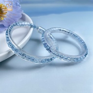 Baceda Natural Crystal Aquamarine Gradient Faceted Cut Mini Cube Bead Bracelet Healing Birthstone Fo