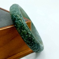 Jade Bracelet Carved With Flower Patterns And Wealth Vines Clear Texture Light-Up Size 56.9 Mm E305