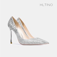 HLTINO銀色秋冬亮片10cm婚宴鞋
