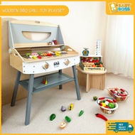 BabyBoss Wooden Barbeque BBQ Grill Toy Playset with Food and Grilling Tools Mainan BBQ