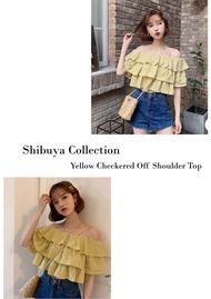 Tailory Wardrobe Shibuya Collection Yellow Checkered Off Shoulder Top (C73)