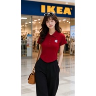 Women's lightweight polo shirt with luxurious stone-pressed logo - women's turn-down collar t-shirt 