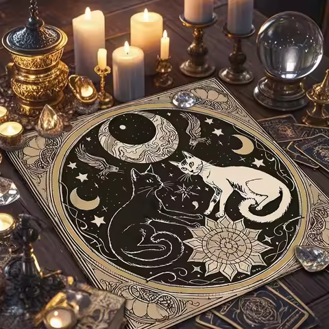Divination Altar Cloth Altar Decor Witchcraft Cat Tarot Table Cloth Polyester Oracle Card Mat Decora