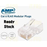 PRO🏠100pcs 100PCS AMP Tyco RJ45 CAT6 8P8C Modular Plug Network Connector - CAT-6/8P8C Ethernet Plug