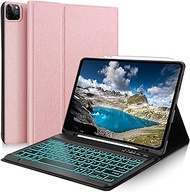 KVAGO Keyboard Case for iPad Pro 12.9 inch (6th, 5th gen - 2022, 2021)- 7 Color Backlight, Detachable Wireless Keyboard- Slim Multi-Angle Cover with Pencil Holder, iPad Pro 12.9 Keyboard, Rose Gold