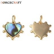 2pcs Abalone Shell/Paua Shell with Brass Findings and Jump Rings Nickel Free Heart golden 12.5x13x2m