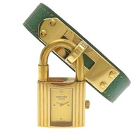 【日本直送】愛馬仕 HERMES Kelly Watch 凱莉包包造型錶 手錶 鍍金 x 皮革 石英 指針式顯示 金色錶盤 女士【二手】