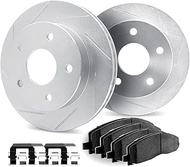 Dynamic Friction Company Front Brake Rotors Slotted Silver with Ultimate Duty Performance Brake Pads