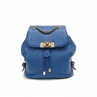 CHANEL 藍色荔枝牛皮24開琺瑯扣雙肩包