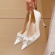 Bridal WEDDING SHOES - WHITE SHOES WITH JADE FLOWERS - 9cm P8