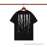 COD Thương hiệu thủy triều mùa hè đường phố chảy màu chữ cái Amiri in ngắn tay áo thun cotton đầy đủ
