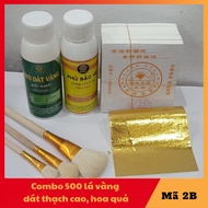 Combo dát vàng gốc nước gồm 500 lá vàng 2B đậm màu nhất trong các loại lá vàng kèm đầy đủ phụ kiện