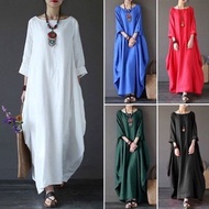 Plus Size Long Dress Solid Baju Kelawar Cotton Plain Kaftan Viral Terenganu Murah Dubai Lengan Panja