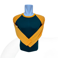 Kaos Polos Raglan Lengan Panjang Warna Hijau Army Kombinasi Kuning Kunyit
