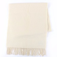 成色極佳 ☆ HERMES Recto Verso 100% 羊絨圍巾，飾有品牌標誌刺繡和流蘇，象牙色，女士款。