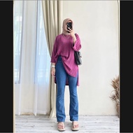 ATASAN Knit Modis Baju Knit Lengan Panjang Wanita Kekinian