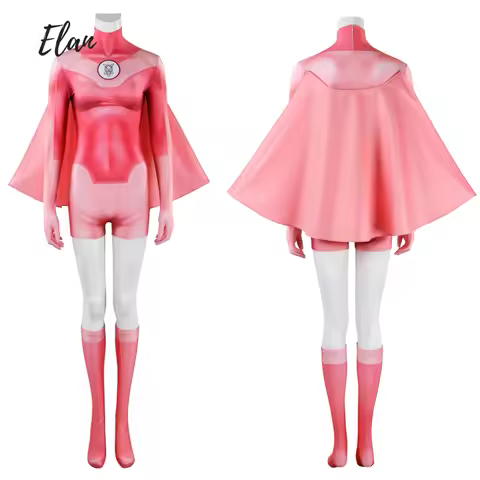 Pink Atom Eve Cosplay Costume Jumpsuit Shawl Full Set Halloween Comic Con Adult Woman Invincible Bat