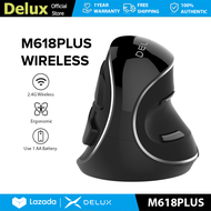 DELUX M618Plus 2.4G เมาส์แนวตั้งไร้สายตามหลักสรีรศาสตร์สูงสุด 1600 DPI ที่วางฝ่ามือแบบถอดได้ 6 ปุ่มส
