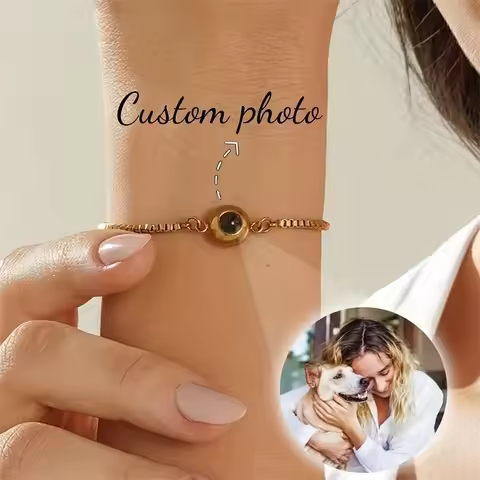 Custom Photo Projection Bracelet - Personalized Picture Chain Bracelet, Hidden Image Adjustable Box 