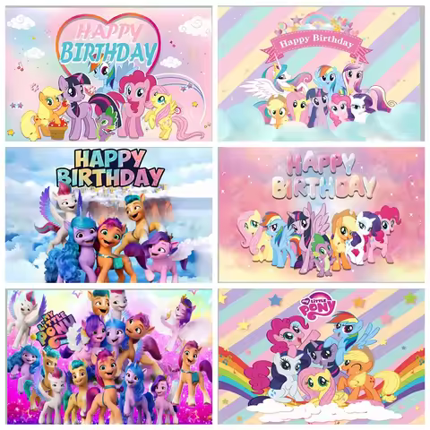 My L-Little P-pony Backdrop Kids Girl Birthday Party Decoration Baby Shower Photography Background R