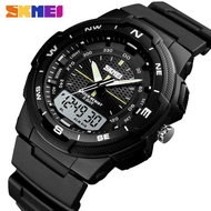 SKMEI ชายแบรนด์หรูแฟชั่นนาฬิกาอิเล็กทรอนิกส์ LED ดิจิตอลอนาล็อกมัลติฟังก์ชั่ 12/24 นาฬิกา Hours ทหาร