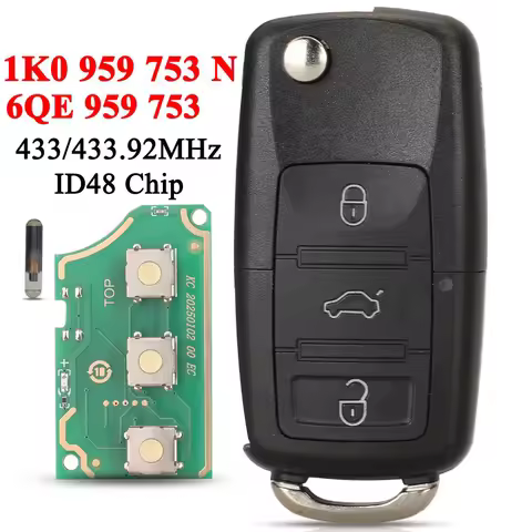 jingyuqin 1K0 959 753 N For VW Volkswagen Golf Jetta Golf Passat Beetle 434Mhz Flip Remote Key ID48 
