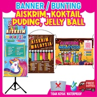 BANNER BUNTING AISKRIM, KOKTAIL, PUDING, JELLY BALL, DADIH 2024