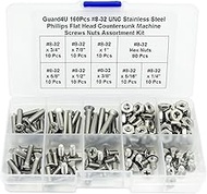 Guard4U 160Pcs #8-32 UNC Stainless Steel Phillips Flat Head Countersunk Machine Screws Nuts Assortme