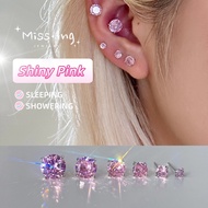 Miss.Ing · Pink Zirconia Diamond Earring Stud S999 Sterling Silver Ear Studs · Hypoallergenic Solid 