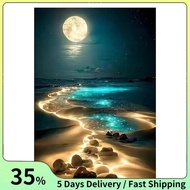 Wall Decor  Painting 30 X 40 Cm" Beach Moonlight" Full Layout Without Frame 30X40cm