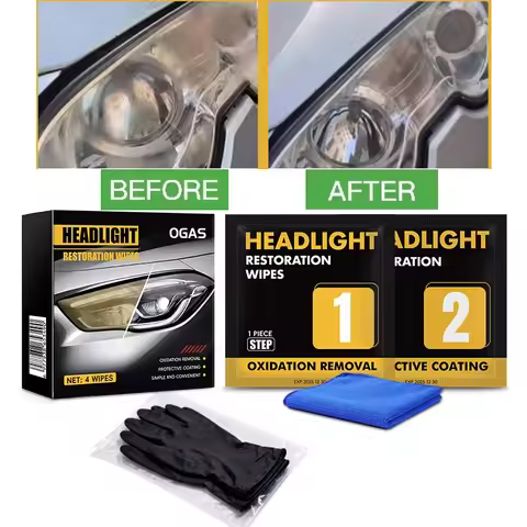 OGAS Headlight Renovation Wet Wipe Set, Yellowed and Aged Headlight Lens, No-Sanding Cleaning, Cryst