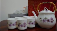 早期陶瓷茶具套裝組/茶杯提梁壺/整套中式家用茶具.茶壺茶杯組