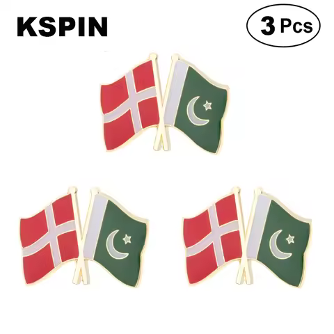 Denmark & Pakistan Flag Lapel Pin Friendship Flag Badge Flag pin 3pcs A Lot