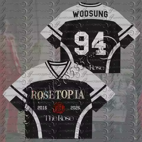 2026 new The Rose Kpop Rosetopia 2026 Jersey Baseball Uniform Black White V-neck Short Sleeve Shirt 