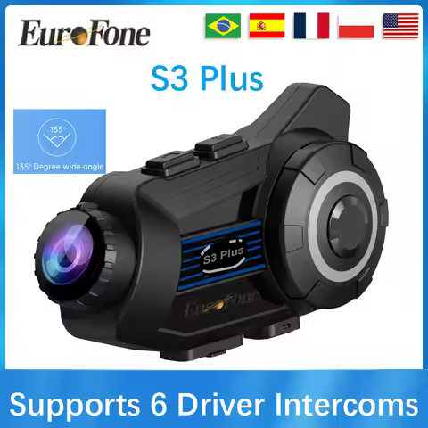 EuroFone S3 Plus Motorcycle Helmet Bluetooth Headset Intercom Waterproof 2K Video Recorder DVR 500-2