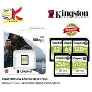 KINGSTON SDS2 MEMORY TF CARD CANVAS SELECT PLUS SD CARD FOR HD 1080P &amp; 4K VIDEO CAMERAS WITH 32GB / 64GB / 128GB / 256GB