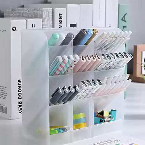 Creative Transparent Oblique Insert Pen Holder Student Desktop Pen Bucket Storage Box Stationery Org