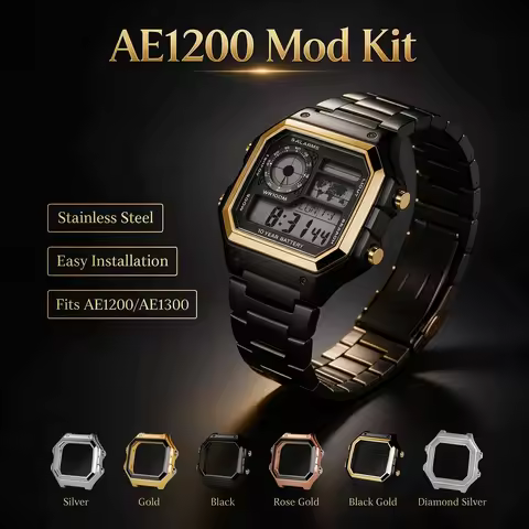 AE1200 Mod Kit Upgrade Case For Casio AE-1200WH AE-1300 Metal Bezel strap Stainless Steel Case watch
