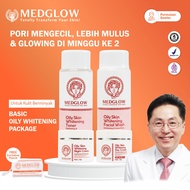 MEDGLOW CLINIC Basic Whitening Oily Package + Bonus Tas Kulit | Paket Skincare Krim Pagi Malam Dokte