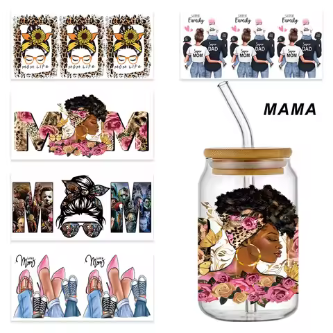 Mother's Day 3D UV DTF Sticker For 16OZ Cup Wrap Transfer Sticker Custom Label DIY Logo Self Adhesiv