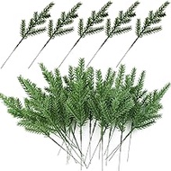 TIHOOD 62PCS Artificial Pine Needles Branches Garland-6.7x2.0 Inch Green Plants Pine Needles,Fake Greenery Pine Picks for DIY Garland Wreath Christmas Embellishing and Home Garden Decoration