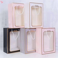 Paper Gift Bags with Transparent Window,Medium Kraft Shopping Bags with Handles for Christmas Present, Festivals Party, Flower Bouquet, Wedding