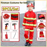 ◐ ◿ ❖ Fireman Costume for Kids Birthday Theme Suit for Boy Girl Career Day Guidance Costume with Ha