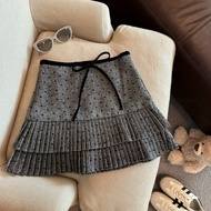 Gray Thickened Woolen Plaid Pleated Mini Skirt Women Spring Autumn Miu Style Berkeley A-Line Fluffy 