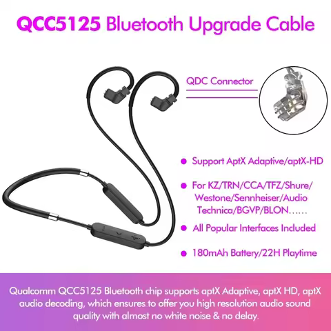 Qualcomm QCC5125 Bluetooth 5.0 HiFi In-Ear Headphones Upgrade Cable AptX HD Adaptive High Resolution