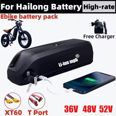 Hailong Lithium Battery Pack 10S6P 60PCS 13S6P 78PCS 36V 48V 52V with Charger for 250W-1500W Applica