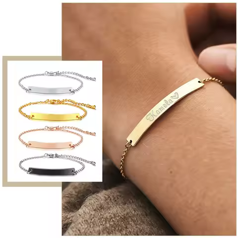 Elegant Personalized ID Bar Bracelets for Women 5mm Thin Stainless Steel Link Chain Custom Name Quot